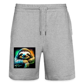 sloth - Stanley/Stella Trainer Unisex Organic Jogging Shorts - heather grey - Front - Nik (191cm) & Marisol (170cm)