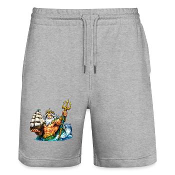 Neptun mit Seegelschiff - Stanley/Stella Unisex Bio Joggingshorts Trainer  - Grau meliert - Vorne - Nik (191cm) & Marisol (170cm)