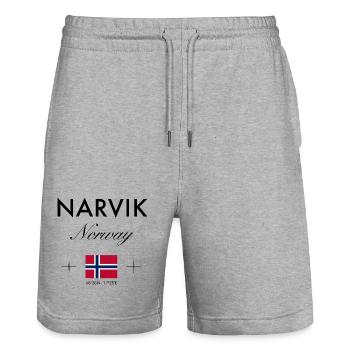 Narvik Norwegen Koordinaten Reise Souvenir - Stanley/Stella Unisex Bio Joggingshorts Trainer  - Grau meliert - Vorne - Nik (191cm) & Marisol (170cm)