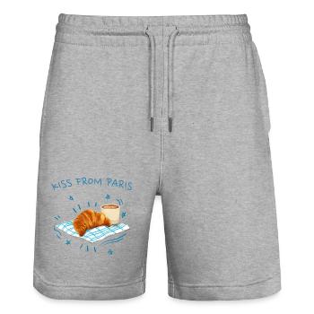 Ein Kuss aus Paris, Frankreich mit Croissant - Stanley/Stella Unisex Bio Joggingshorts Trainer  - Grau meliert - Vorne - Nik (191cm) & Marisol (170cm)