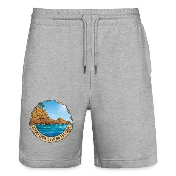 Illustration of landscape with cliff and sea - Stanley/Stella Trainer Unisex Organic Jogging Shorts - heather grey - Front - Nik (191cm) & Marisol (170cm)