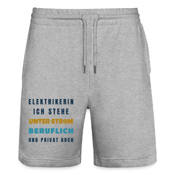Elektrikerin Ich stehe unter Strom - Handwerk - Stanley/Stella Unisex Bio Joggingshorts Trainer  - Grau meliert - Vorne - Nik (191cm) & Marisol (170cm)
