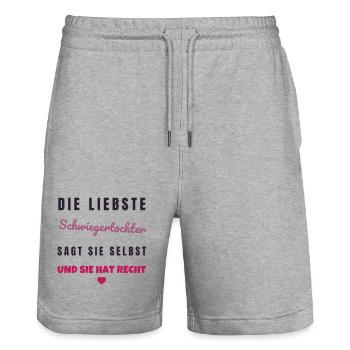 Lieblingsschwiegertochter - Geschenk Familie - Stanley/Stella Unisex Bio Joggingshorts Trainer  - Grau meliert - Vorne - Nik (191cm) & Marisol (170cm)