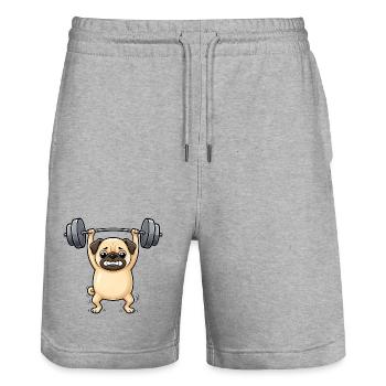 Pug Dog Fitness Halterofil Gymnase - Short de jogging bio TRAINER Stanley/Stella unisexe - gris chiné - Devant - Nik (191cm) & Marisol (170cm)