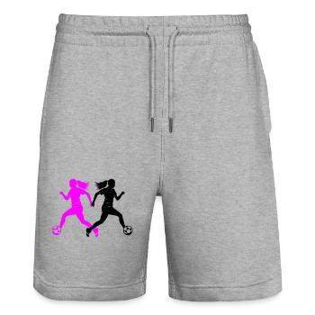 Fussballerin Silhouette Fussball Spielerin Frau - Stanley/Stella Unisex Bio Joggingshorts Trainer  - Grau meliert - Vorne - Nik (191cm) & Marisol (170cm)