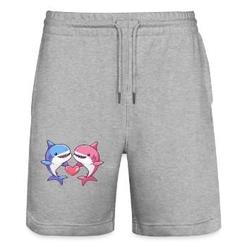 Requin Bande Dessinée Couple Amour - Short de jogging bio TRAINER Stanley/Stella unisexe - gris chiné - Devant - Nik (191cm) & Marisol (170cm)