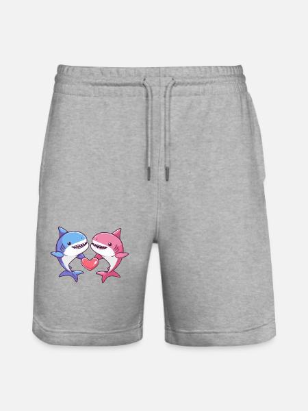 Shark Comic Couple Love - Stanley/Stella Trainer Unisex Organic Jogging Shorts - heather grey