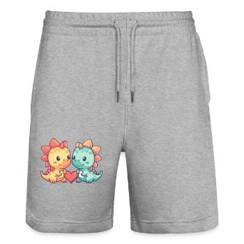Dinosaure Stégosaure Couple Amoureux Saint Valentin - Short de jogging bio TRAINER Stanley/Stella unisexe - gris chiné - Devant - Nik (191cm) & Marisol (170cm)