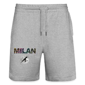 MILAN - Schöner Jungen Name mit Dinosaurier - Stanley/Stella Unisex Bio Joggingshorts Trainer  - Grau meliert - Vorne - Nik (191cm) & Marisol (170cm)