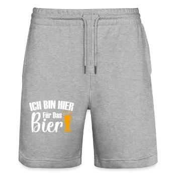 Ich bin hier für das Bier, Humor, Spaß, Fun, - Stanley/Stella Unisex Bio Joggingshorts Trainer  - Grau meliert - Vorne - Nik (191cm) & Marisol (170cm)