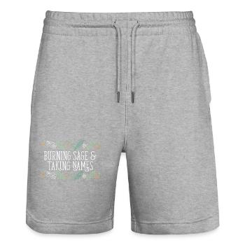 Burning Sage & Taking Names Smudge Sticks - Stanley/Stella Trainer Unisex Organic Jogging Shorts - heather grey - Front - Nik (191cm) & Marisol (170cm)