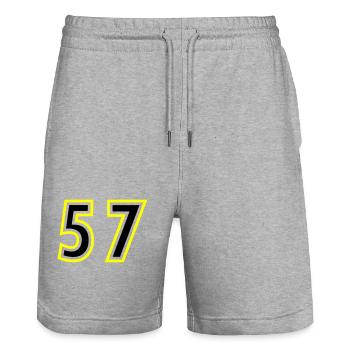 57 Number College - Stanley/Stella Trainer Unisex Organic Jogging Shorts - heather grey - Front - Nik (191cm) & Marisol (170cm)