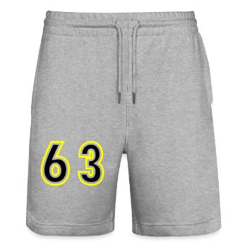 63 Number College - Stanley/Stella Trainer Unisex Organic Jogging Shorts - heather grey - Front - Nik (191cm) & Marisol (170cm)