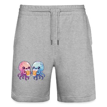 Qualle Bier Lustig Party - Stanley/Stella Unisex Bio Joggingshorts Trainer  - Grau meliert - Vorne - Nik (191cm) & Marisol (170cm)