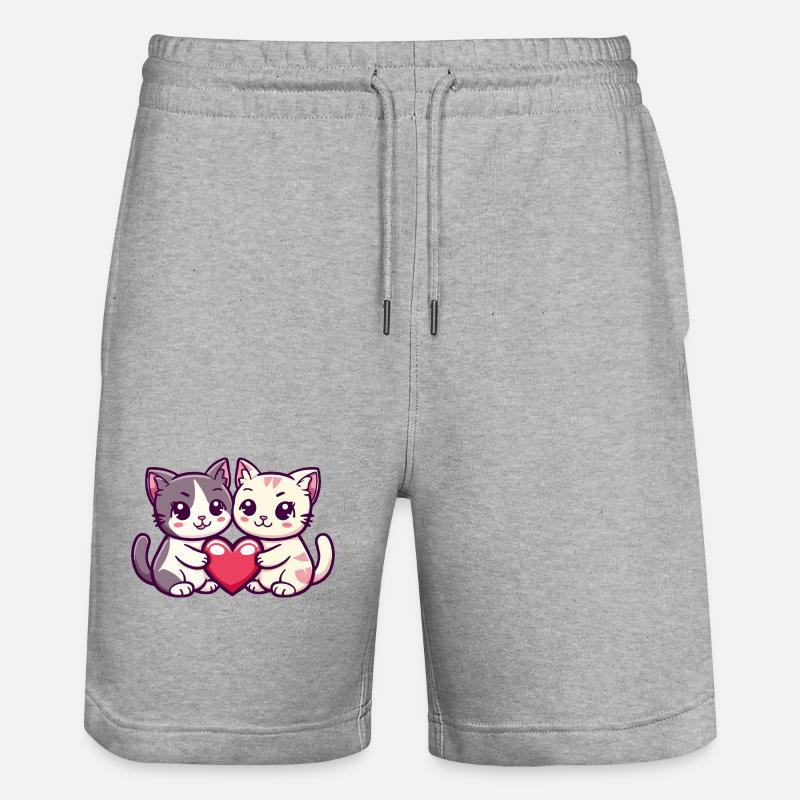 Chat Bande Dessinée Couple Amour - Short de jogging bio TRAINER Stanley/Stella unisexe - gris chiné