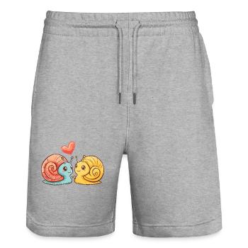 Couple d’escargots amoureux Animal Saint-Valentin - Short de jogging bio TRAINER Stanley/Stella unisexe - gris chiné - Devant - Nik (191cm) & Marisol (170cm)