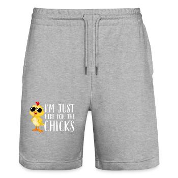 Je suis juste là pour les poussins mignon Pâques garçons enfants - Short de jogging bio TRAINER Stanley/Stella unisexe - gris chiné - Devant - Nik (191cm) & Marisol (170cm)