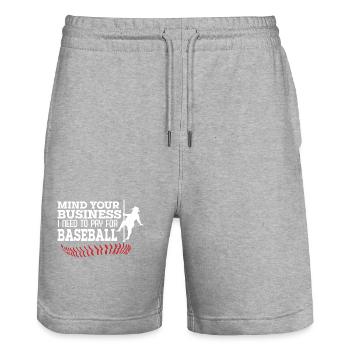 mi Mind Your Business I Need To Pay For Baseball - Stanley/Stella Trainer Unisex Organic Jogging Shorts - heather grey - Front - Nik (191cm) & Marisol (170cm)