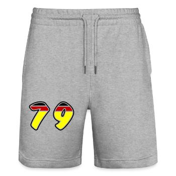 79 Number Symbol Germany - Stanley/Stella Trainer Unisex Organic Jogging Shorts - heather grey - Front - Nik (191cm) & Marisol (170cm)