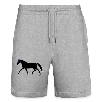 Pferd Rappe Hengst Reiterin Reiter Pferde Ross - Stanley/Stella Unisex Bio Joggingshorts Trainer  - Grau meliert - Vorne - Nik (191cm) & Marisol (170cm)