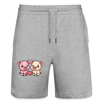 Pig Couple In Love Sow Valentine's Day - Stanley/Stella Trainer Unisex Organic Jogging Shorts - heather grey - Front - Nik (191cm) & Marisol (170cm)