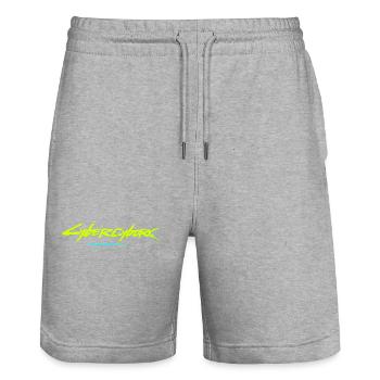 Futuristic Cyberpunk Typography - Stanley/Stella Trainer Unisex Organic Jogging Shorts - heather grey - Front - Nik (191cm) & Marisol (170cm)
