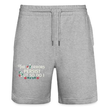 The Horrors Persist But So Do I Floral Internet - Stanley/Stella Trainer Unisex Organic Jogging Shorts - heather grey - Front - Nik (191cm) & Marisol (170cm)