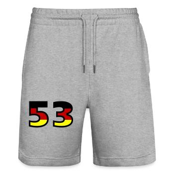 53 Number Germany Jersey - Stanley/Stella Trainer Unisex Organic Jogging Shorts - heather grey - Front - Nik (191cm) & Marisol (170cm)
