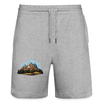 Mountains Symbol Nature - Stanley/Stella Trainer Unisex Organic Jogging Shorts - heather grey - Front - Nik (191cm) & Marisol (170cm)
