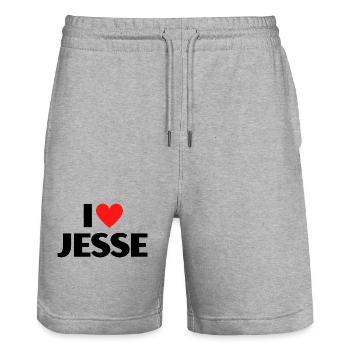 I love Jesse Rotes Herz Liebe Fan Geschenk - Stanley/Stella Unisex Bio Joggingshorts Trainer  - Grau meliert - Vorne - Nik (191cm) & Marisol (170cm)