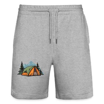 Tente de camping en plein air - Short de jogging bio TRAINER Stanley/Stella unisexe - gris chiné - Devant - Nik (191cm) & Marisol (170cm)