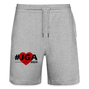 Bachelor party 2024 Heart Bachelor Party - Stanley/Stella Trainer Unisex Organic Jogging Shorts - heather grey - Front - Nik (191cm) & Marisol (170cm)