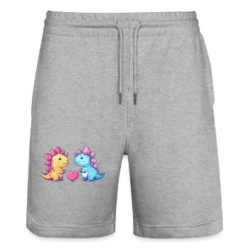 Dinosaur Stegosaurus Couple Love - Stanley/Stella Trainer Unisex Organic Jogging Shorts - heather grey - Front - Nik (191cm) & Marisol (170cm)