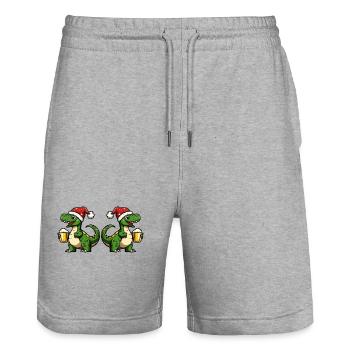 Dinosaurier brontosaurus Weihnachten Bier Team - Stanley/Stella Unisex Bio Joggingshorts Trainer  - Grau meliert - Vorne - Nik (191cm) & Marisol (170cm)