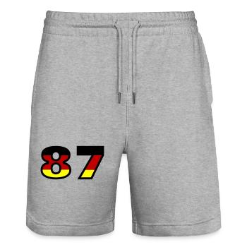 87 Number Germany Jersey - Stanley/Stella Trainer Unisex Organic Jogging Shorts - heather grey - Front - Nik (191cm) & Marisol (170cm)