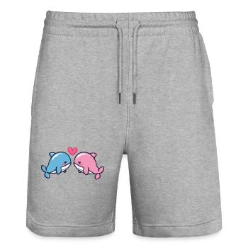Baleine Couple Amoureux Animal Saint Valentin - Short de jogging bio TRAINER Stanley/Stella unisexe - gris chiné - Devant - Nik (191cm) & Marisol (170cm)