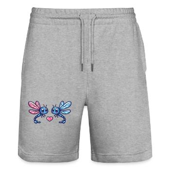 Libellule Couple Amoureux Animal Saint Valentin - Short de jogging bio TRAINER Stanley/Stella unisexe - gris chiné - Devant - Nik (191cm) & Marisol (170cm)
