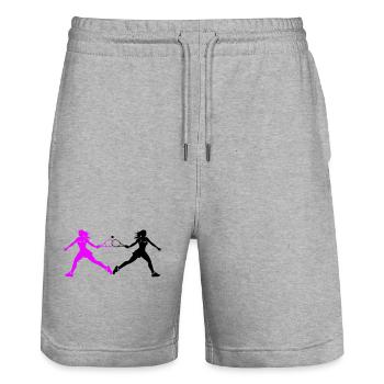 Tennis Spielerin Silhouette - Stanley/Stella Unisex Bio Joggingshorts Trainer  - Grau meliert - Vorne - Nik (191cm) & Marisol (170cm)