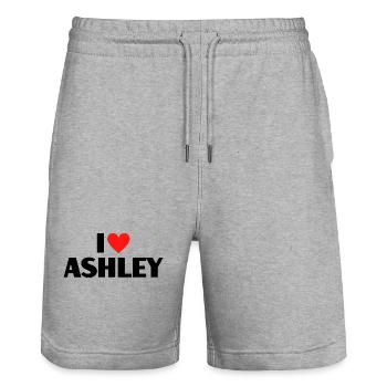 J’aime Ashley Red Heart Love Fan Gift - Short de jogging bio TRAINER Stanley/Stella unisexe - gris chiné - Devant - Nik (191cm) & Marisol (170cm)