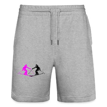 Skiing Skiing Woman Silhouette - Stanley/Stella Trainer Unisex Organic Jogging Shorts - heather grey - Front - Nik (191cm) & Marisol (170cm)
