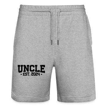 Onkel Est 2024 Schwangerschaftsankündigung Gender Reve - Stanley/Stella Unisex Bio Joggingshorts Trainer  - Grau meliert - Vorne - Nik (191cm) & Marisol (170cm)