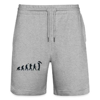 Évolution Darwin pour les Papas 👨‍👧‍👦 - Short de jogging bio TRAINER Stanley/Stella unisexe - gris chiné - Devant - Nik (191cm) & Marisol (170cm)