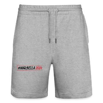 Marbella 2024 - Stanley/Stella Trainer Unisex Organic Jogging Shorts - heather grey - Front - Nik (191cm) & Marisol (170cm)