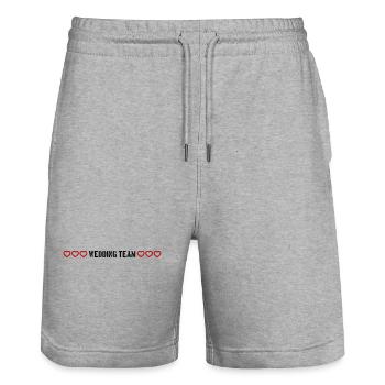 Hochzeit Team herzchen - Stanley/Stella Unisex Bio Joggingshorts Trainer  - Grau meliert - Vorne - Nik (191cm) & Marisol (170cm)