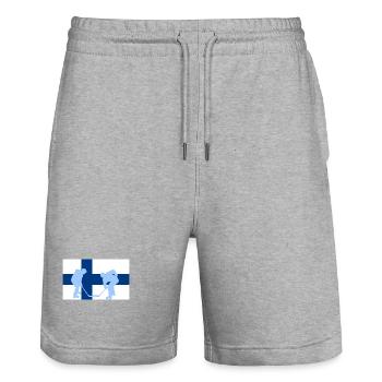 Finnland, mein Land meine Flagge! - Stanley/Stella Unisex Bio Joggingshorts Trainer  - Grau meliert - Vorne - Nik (191cm) & Marisol (170cm)