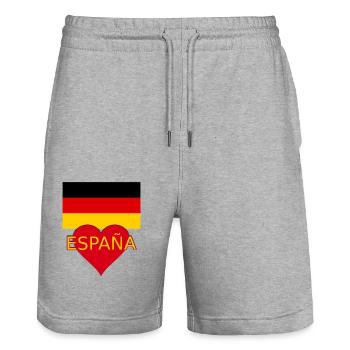 Flag Germany Spain - Stanley/Stella Trainer Unisex Organic Jogging Shorts - heather grey - Front - Nik (191cm) & Marisol (170cm)