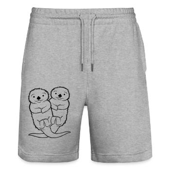 Paire de loutre sucrée - Short de jogging bio TRAINER Stanley/Stella unisexe - gris chiné - Devant - Nik (191cm) & Marisol (170cm)