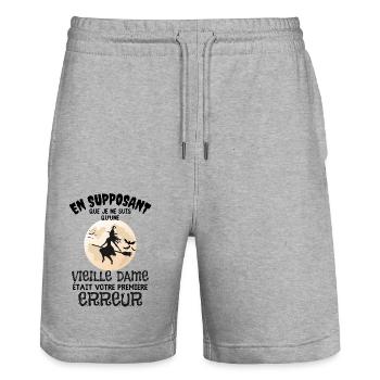 femme sorcière 1 - Short de jogging bio TRAINER Stanley/Stella unisexe - gris chiné - Devant - Nik (191cm) & Marisol (170cm)
