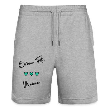 MAMAN. FÊTE DES MÈRES. BONNE FÊTE MAMAN. JE T'AIME - Short de jogging bio TRAINER Stanley/Stella unisexe - gris chiné - Devant - Nik (191cm) & Marisol (170cm)