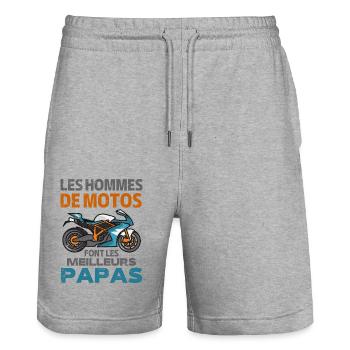 LES HOMMES DE MOTOS FONT LES MEILLEURS PAPAS 2 - Short de jogging bio TRAINER Stanley/Stella unisexe - gris chiné - Devant - Nik (191cm) & Marisol (170cm)